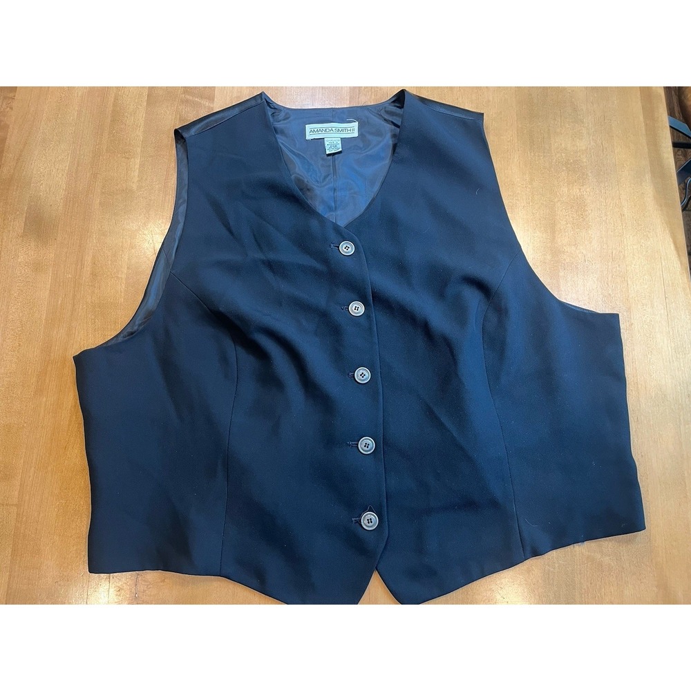 Vintage Amanda Smith Women's Vest Lined Button Size 22W Black 90s